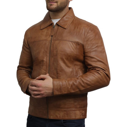Men's Black Leather Jacket - Harrington