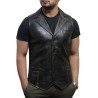Men's Vintage Black Smart Leather Waistcoat Designer Fit-Ansel