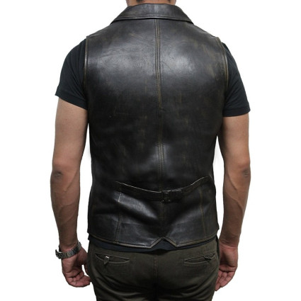 Men's Vintage Black Smart Leather Waistcoat Designer Fit-Ansel