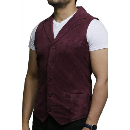 Mens Leather Waistcoat From Smooth Exclusive Goat Suede Classic Smart Black Leather Waistcoat