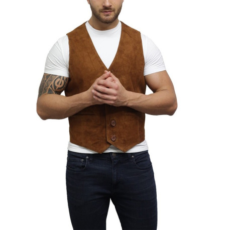 Mens Leather Tan SmartWaistcoat