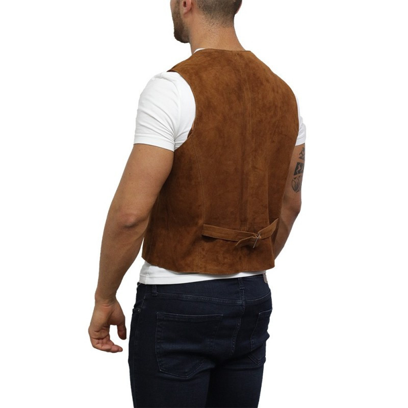 ABSY Mens Real Leather Waistcoat Vest Soft Goat Suede 