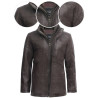 Mens Black Leather Biker Parka Jacket Coat Designer style-Finn