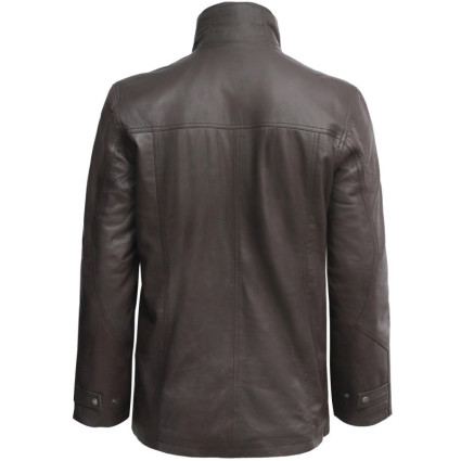 Mens Black Leather Biker Parka Jacket Coat Designer style-Finn