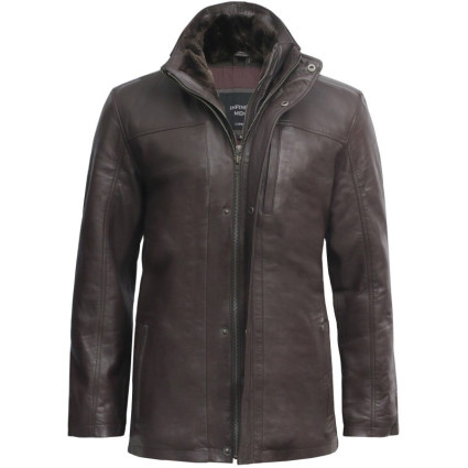 Mens Black Leather Biker Parka Jacket Coat Designer style-Finn