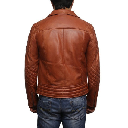 Mens Brown Leather Biker Cross Zip Brando Retro Jacket
