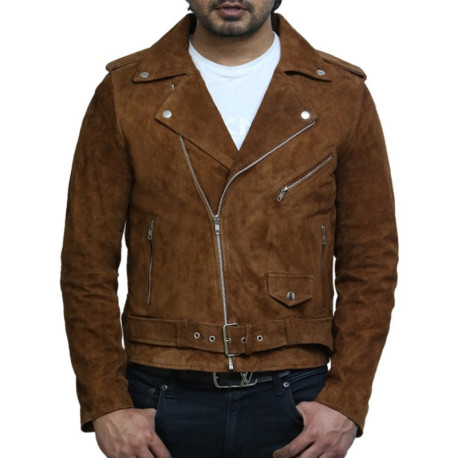 Brandslock Mens Cross Zip Belted Motorcycle Suede Leather Vintage jacket Brandslock Mens Cross Zip Belted Motorcycle Suede Leather Vintage jacket