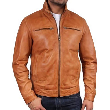 Men's Brown Leather Jacket - Chicago