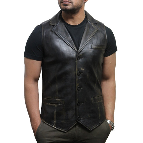 Men's Vintage Rub Off Smart Leather Waistcoat Designer Fit-Ansel Men's Vintage Rub Off Smart Leather Waistcoat Designer Fit-Ansel
