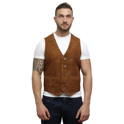 Mens Leather Waistcoat From Smooth Exclusive Goat Suede Classic Smart Leather 