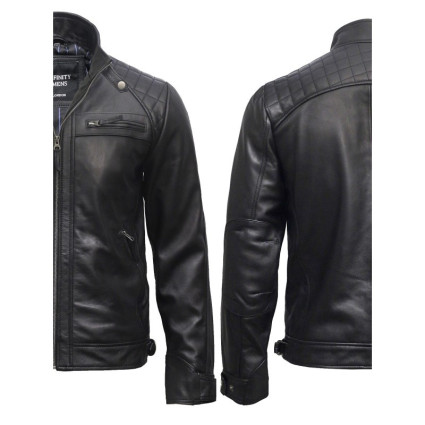 Men's Casual Black Rubb Leather Biker Racing Jacket-Arran