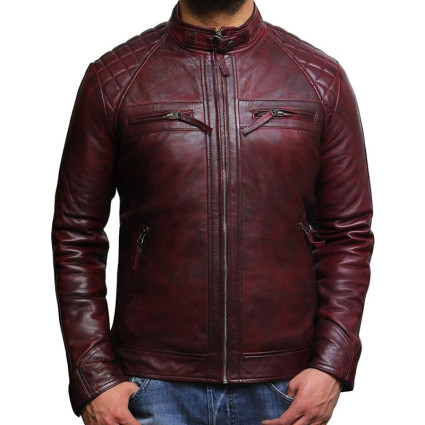 Men's Casual Black Rubb Leather Biker Racing Jacket-Arran
