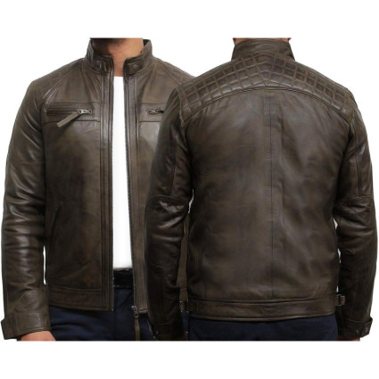 Men's Casual Black Rubb Leather Biker Racing Jacket-Arran