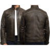 Men's Casual Black Rubb Leather Biker Racing Jacket-Arran