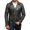 Mens Black Biker Leather Jacket Stylish ziped Brando Look -Grady