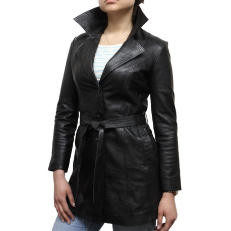 Ladies Brown Leather Blazer Jacket - West