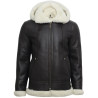 Men's Hooded Aviator Real Shearling Sheepskin Leather Bomber Flying Jacket
