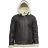 Men's Hooded Aviator Real Shearling Sheepskin Leather Bomber Flying Jacket