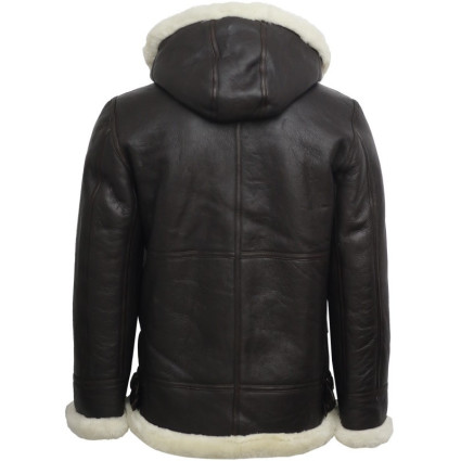 Men's Hooded Aviator Real Shearling Sheepskin Leather Bomber Flying Jacket