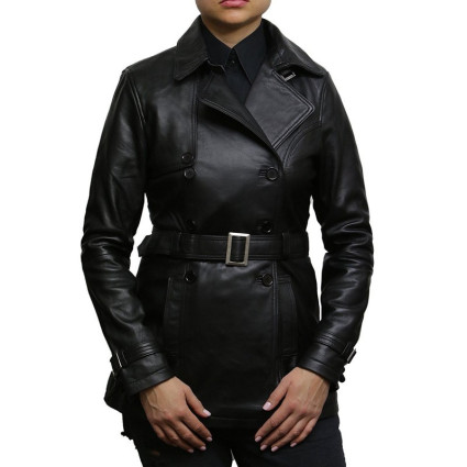 Women's Black Superior Leather Biker Jacket Coat Vintage Retro Design-Zoe