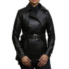 Women's Black Superior Leather Biker Jacket Coat Vintage Retro Design-Zoe