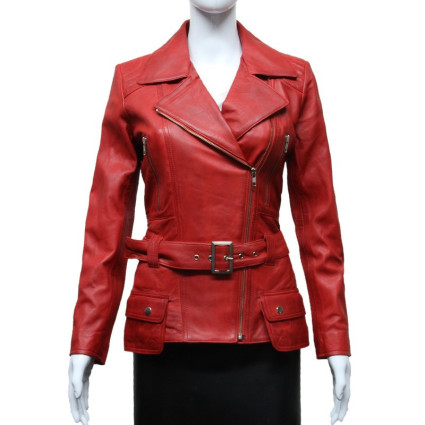 Ladies Women Stylish Olive Leather Biker Jacket-Kate