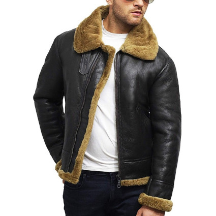 Men's Real Shearling Sheepskin Leather Flying Jacket Aviator BNWT
