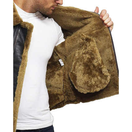 Men's Real Shearling Sheepskin Leather Flying Jacket Aviator BNWT