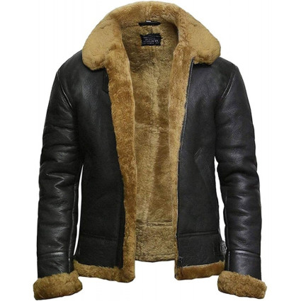 Men's Real Shearling Sheepskin Leather Flying Jacket Aviator BNWT