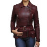 Ladies Women Stylish Olive Leather Biker Jacket-Kate