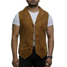 Mens Leather Waistcoat From Smooth Exclusive Goat Suede Classic Smart Brown Leather Waistcoat