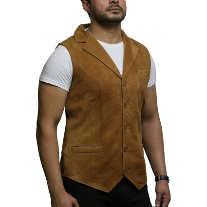 Mens Leather Waistcoat From Smooth Exclusive Goat Suede Classic Smart Brown Leather Waistcoat