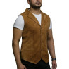 Mens Leather Waistcoat From Smooth Exclusive Goat Suede Classic Smart Brown Leather Waistcoat
