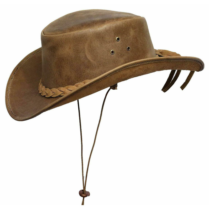 Mens Tan Vintage Wide Brim Cowboy Aussie Style Western Bush Hat Vintage -  Brandslock