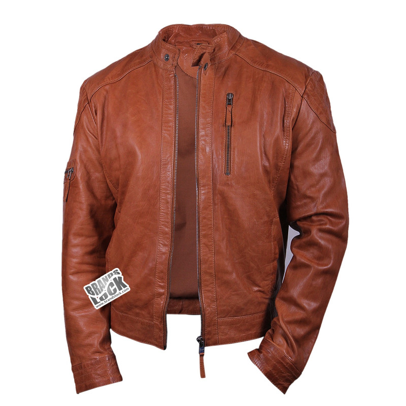 Men's Leather Biker Jacket - Copper