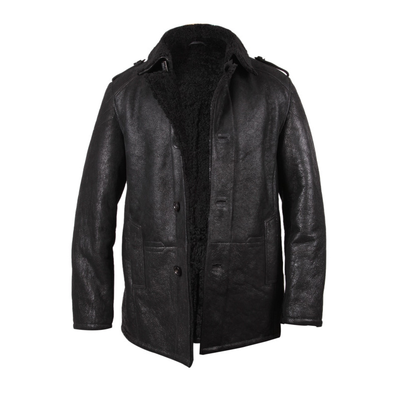 Men's Black shearling sheepskin jacket - Rambo