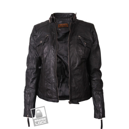 Ladies Black Leather Biker Jacket _ Tamana