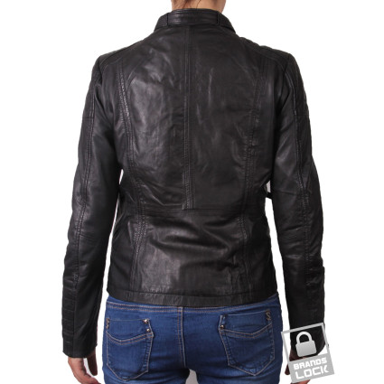 Ladies Black Leather Biker Jacket _ Tamana