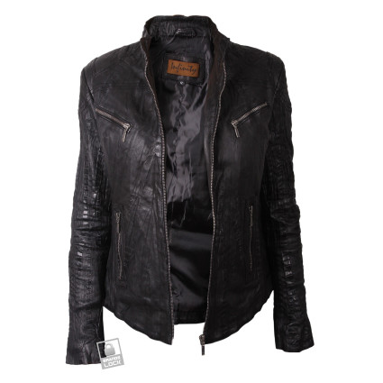 Ladies Croc Black Leather Biker Jacket - Ciara