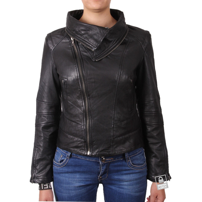 Leather Jacket Womens | Real Nappa Lamb Leather Jacket Removable Collar For Women 