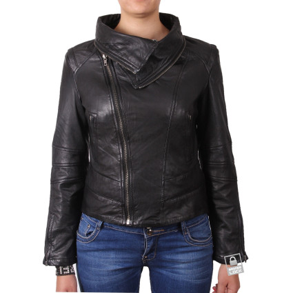 Leather Jacket Womens | Real Nappa Lamb Leather Jacket Removable Collar For Women 