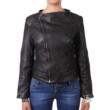 Leather Jacket Womens | Real Nappa Lamb Leather Jacket Removable Collar For Women 