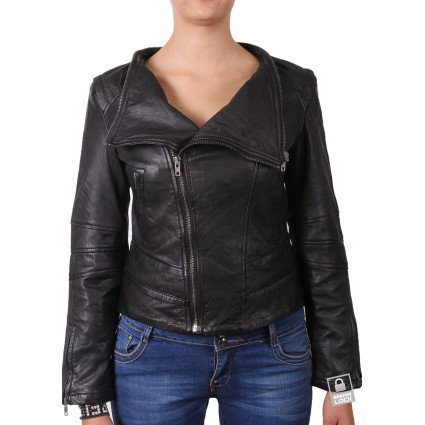 Leather Jacket Womens | Real Nappa Lamb Leather Jacket Removable Collar For Women 
