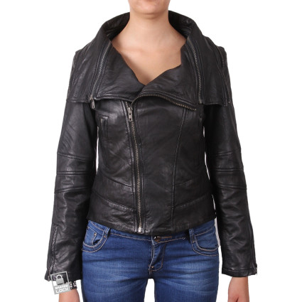 Leather Jacket Womens | Real Nappa Lamb Leather Jacket Removable Collar For Women 