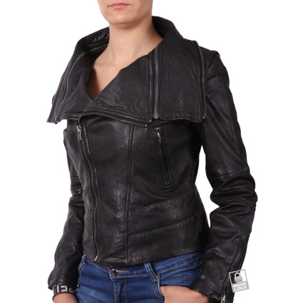 Leather Jacket Womens | Real Nappa Lamb Leather Jacket Removable Collar For Women 