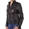Ladies Black Leather Biker Jacket - Sophie