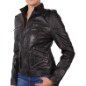 Ladies Black Leather Biker Jacket - Malibu