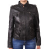 Ladies Black Leather Biker Jacket - Malibu