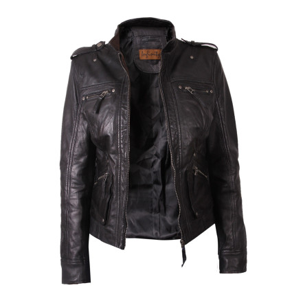 Ladies Black Leather Biker Jacket - Malibu