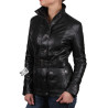 Ladies Black Leather Biker Jacket - Silic